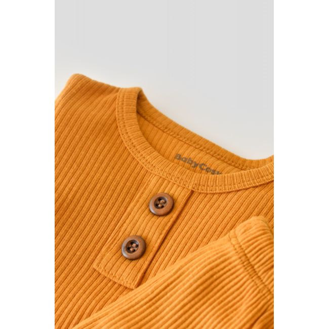 Set bluzita cu maneca lunga si panataloni lungi din bumbac organic si modal - Mustar (Marime: 9-12 luni) JEMBC-CSYM11500-9