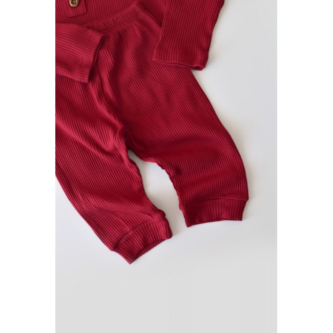 Set bluzita cu maneca lunga si panataloni lungi din bumbac organic si modal - Rosu (Marime: 12-18 Luni) JEMBC-CSYM11502-12