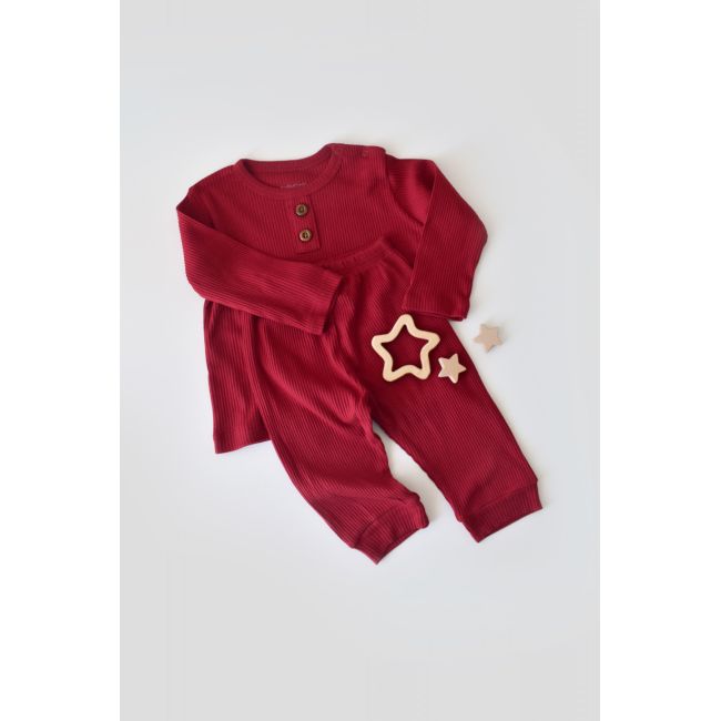 Set bluzita cu maneca lunga si panataloni lungi din bumbac organic si modal - Rosu (Marime: 3-6 Luni) JEMBC-CSYM11502-3