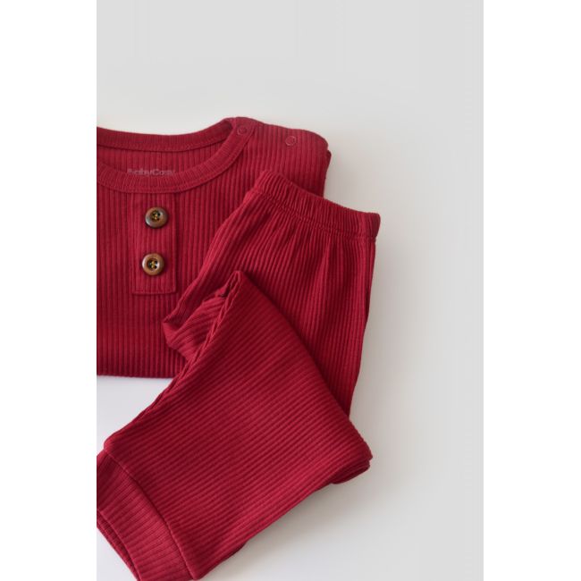 Set bluzita cu maneca lunga si panataloni lungi din bumbac organic si modal - Rosu (Marime: 3-6 Luni) JEMBC-CSYM11502-3