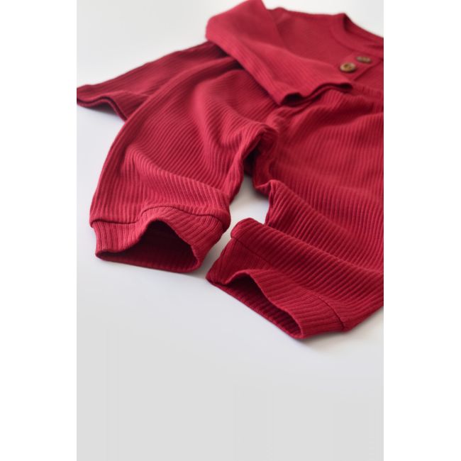 Set bluzita cu maneca lunga si panataloni lungi din bumbac organic si modal - Rosu (Marime: 3-6 Luni) JEMBC-CSYM11502-3