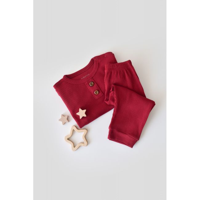 Set bluzita cu maneca lunga si panataloni lungi din bumbac organic si modal - Rosu (Marime: 9-12 luni) JEMBC-CSYM11502-9