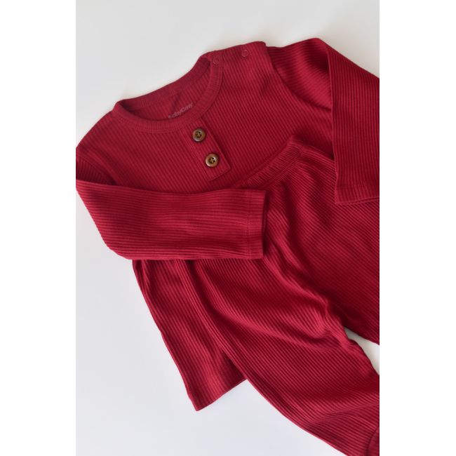 Set bluzita cu maneca lunga si panataloni lungi din bumbac organic si modal - Rosu (Marime: 9-12 luni) JEMBC-CSYM11502-9