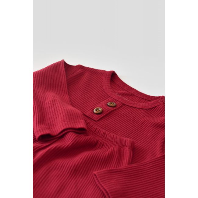 Set bluzita cu maneca lunga si panataloni lungi din bumbac organic si modal - Rosu (Marime: 9-12 luni) JEMBC-CSYM11502-9