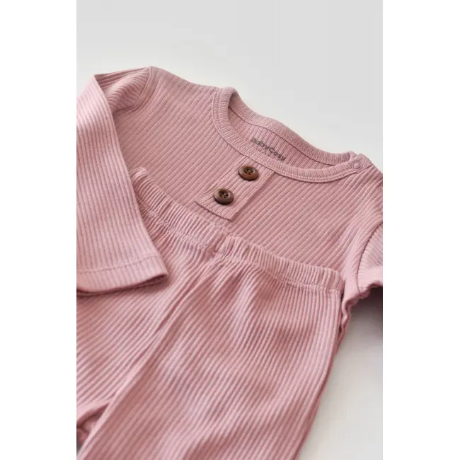 Set bluzita cu maneca lunga si panataloni lungi din bumbac organic si modal - Roz (Marime: 3-6 Luni) JEMBC-CSYM11503-3