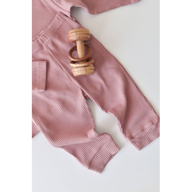 Set bluzita cu maneca lunga si panataloni lungi din bumbac organic si modal - Roz (Marime: 6-9 luni) JEMBC-CSYM11503-6