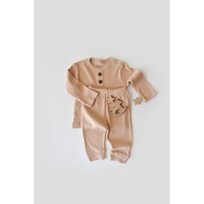 Set bluzita cu maneca lunga si panataloni lungi din bumbac organic si modal - Somon (Marime: 18-24 Luni) JEMBC-CSYM11504-18