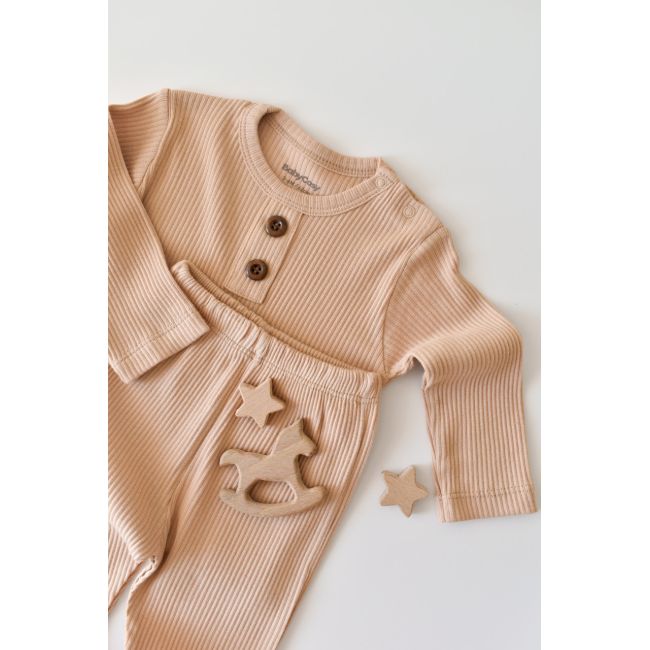 Set bluzita cu maneca lunga si panataloni lungi din bumbac organic si modal - Somon (Marime: 18-24 Luni) JEMBC-CSYM11504-18