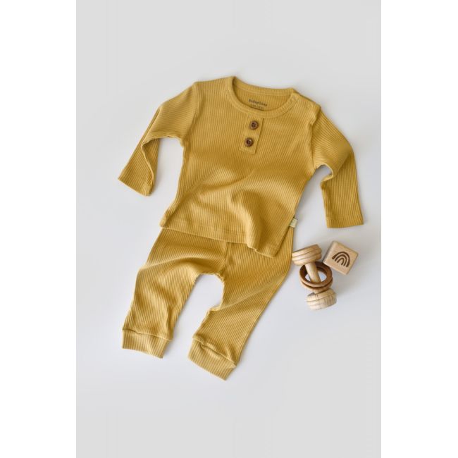 Set bluzita cu maneca lunga si panataloni lungi din bumbac organic si modal - Somon (Marime: 6-9 luni) JEMBC-CSYM11504-6
