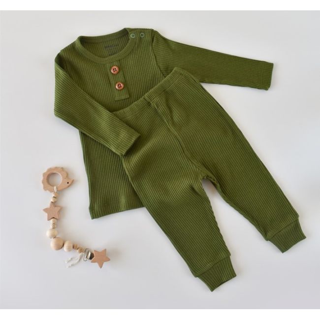 Set bluzita cu maneca lunga si panataloni lungi din bumbac organic si modal - Verde (Marime: 6-9 luni) JEMBC-CSYM11512-6