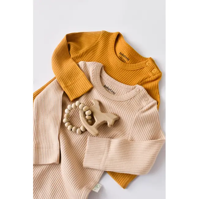 Set de 2 body-uri cu maneca lunga din bumbac organic si modal - Mustar/Somon (Marime: 12-18 Luni) JEMBC-CSYM11304-12