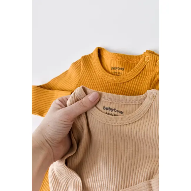 Set de 2 body-uri cu maneca lunga din bumbac organic si modal - Mustar/Somon (Marime: 12-18 Luni) JEMBC-CSYM11304-12