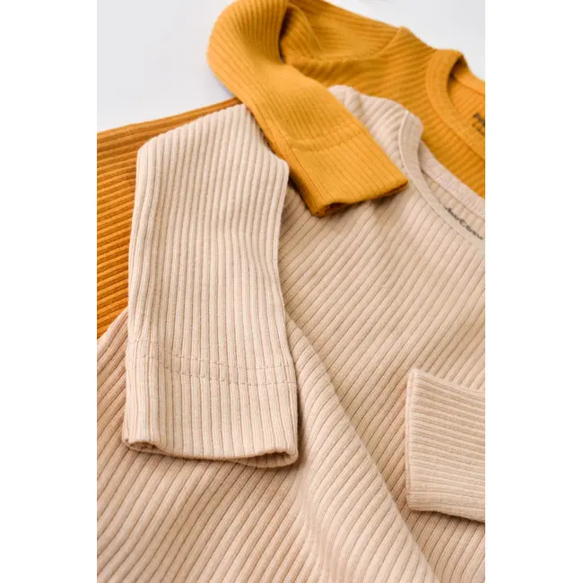 Set de 2 body-uri cu maneca lunga din bumbac organic si modal - Mustar/Somon (Marime: 12-18 Luni) JEMBC-CSYM11304-12