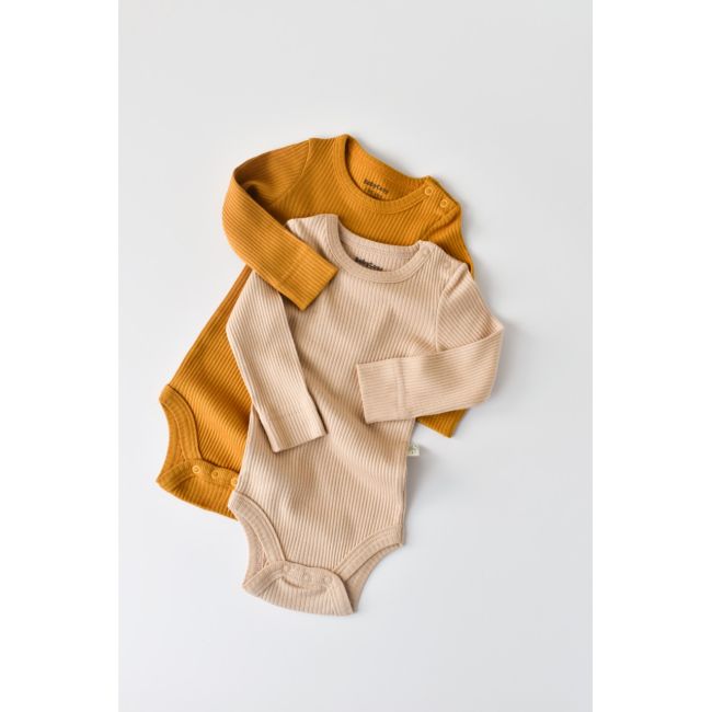 Set de 2 body-uri cu maneca lunga din bumbac organic si modal - Mustar/Somon (Marime: 3-6 Luni) JEMBC-CSYM11304-3
