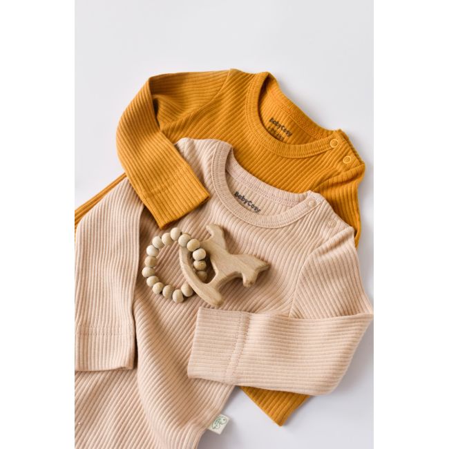 Set de 2 body-uri cu maneca lunga din bumbac organic si modal - Mustar/Somon (Marime: 3-6 Luni) JEMBC-CSYM11304-3
