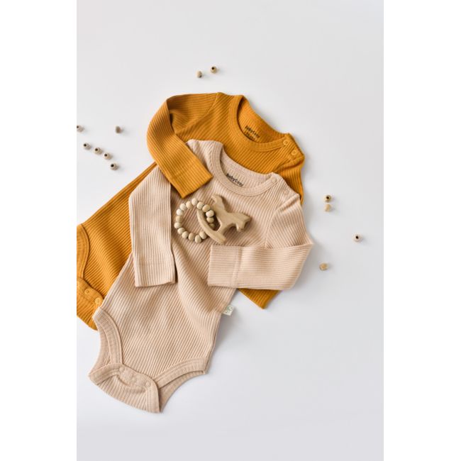 Set de 2 body-uri cu maneca lunga din bumbac organic si modal - Mustar/Somon (Marime: 3-6 Luni) JEMBC-CSYM11304-3