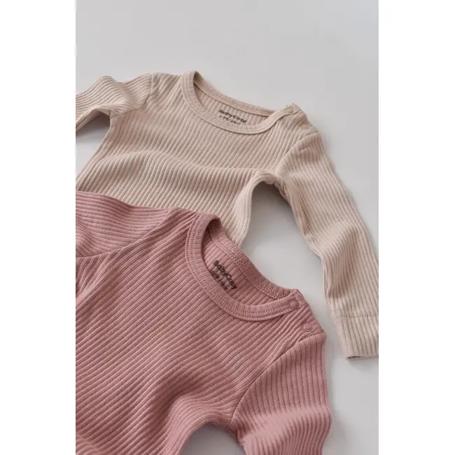 Set de 2 body-uri cu maneca lunga din bumbac organic si modal - Roz/Blush (Marime: 0-3 Luni) JEMBC-CSYM11307-0