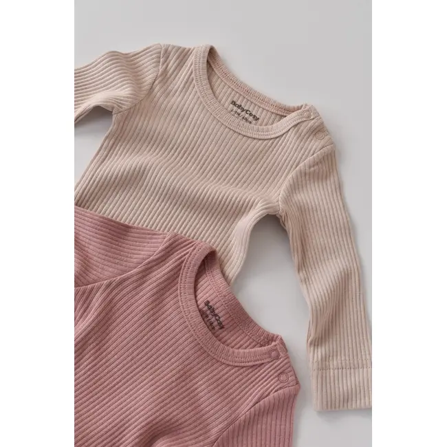 Set de 2 body-uri cu maneca lunga din bumbac organic si modal - Roz/Blush (Marime: 0-3 Luni) JEMBC-CSYM11307-0