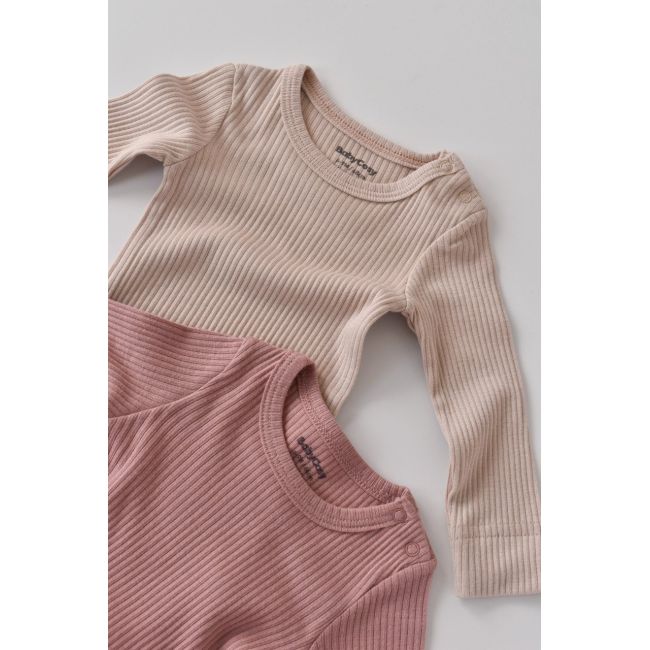 Set de 2 body-uri cu maneca lunga din bumbac organic si modal - Roz/Blush (Marime: 12-18 Luni) JEMBC-CSYM11307-12