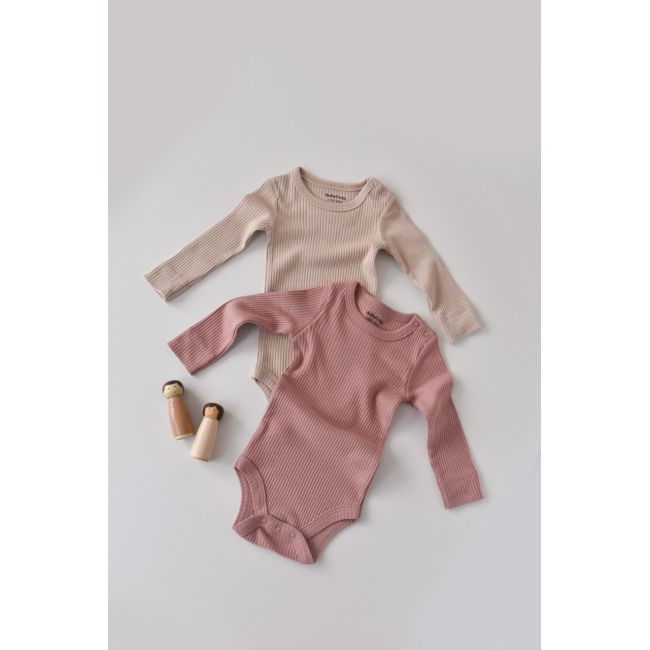 Set de 2 body-uri cu maneca lunga din bumbac organic si modal - Roz/Blush (Marime: 3-6 Luni) JEMBC-CSYM11307-3