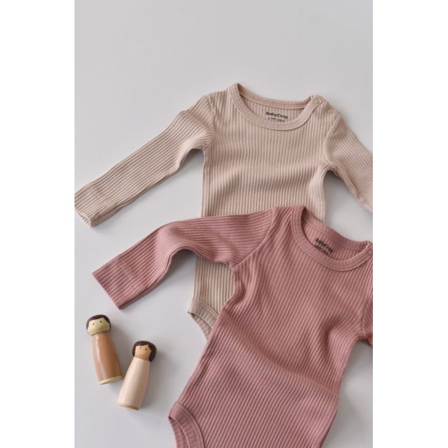 Set de 2 body-uri cu maneca lunga din bumbac organic si modal - Roz/Blush (Marime: 3-6 Luni) JEMBC-CSYM11307-3