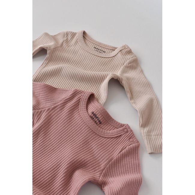 Set de 2 body-uri cu maneca lunga din bumbac organic si modal - Roz/Blush (Marime: 3-6 Luni) JEMBC-CSYM11307-3