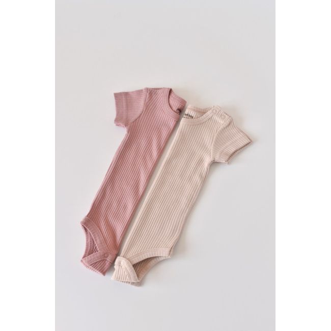 Set de 2 body-uri cu maneca scurta din bumbac organic si modal - Roz/Blush (Marime: 3-6 Luni) JEMBC-CSYM11207-3