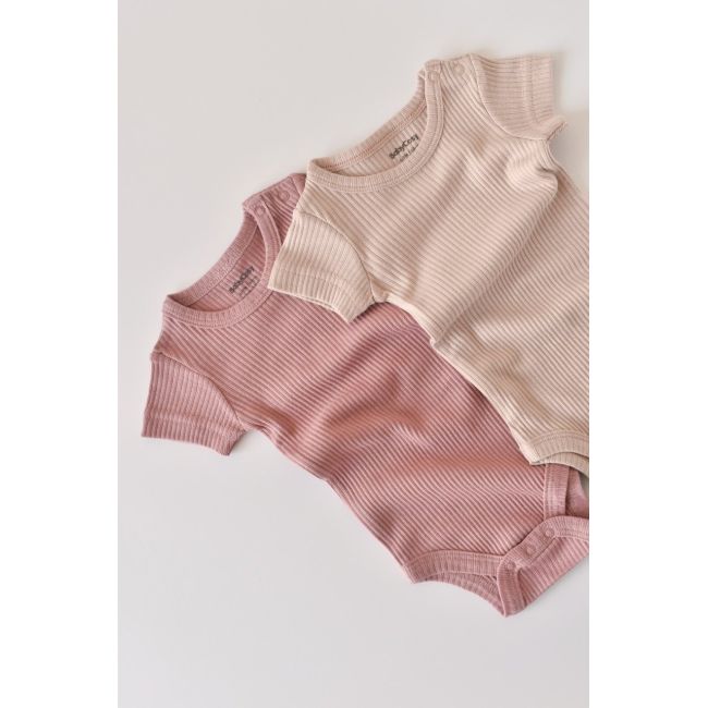 Set de 2 body-uri cu maneca scurta din bumbac organic si modal - Roz/Blush (Marime: 3-6 Luni) JEMBC-CSYM11207-3