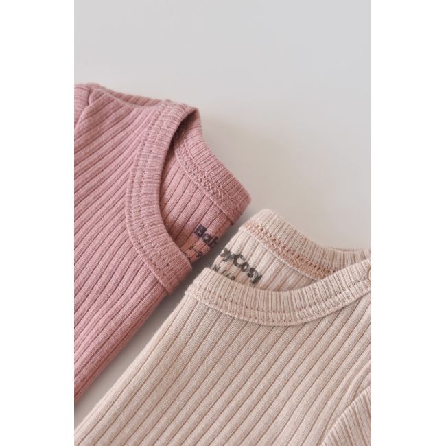Set de 2 body-uri cu maneca scurta din bumbac organic si modal - Roz/Blush (Marime: 9-12 luni) JEMBC-CSYM11207-9