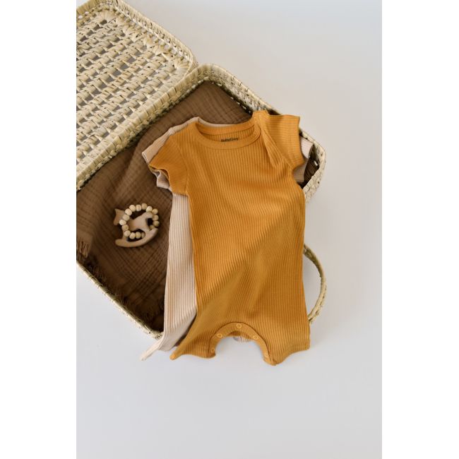 Set de 2 salopetele cu maneca scurta din bumbac organic si modal - Mustar/ Somon (Marime: 12-18 Luni) JEMBC-CSYM11404-12