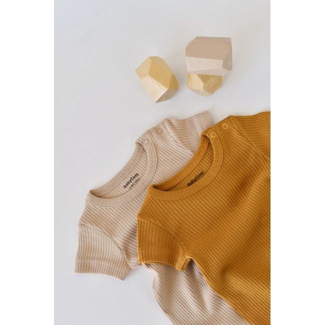 Set de 2 salopetele cu maneca scurta din bumbac organic si modal - Mustar/ Somon (Marime: 18-24 Luni) JEMBC-CSYM11404-18