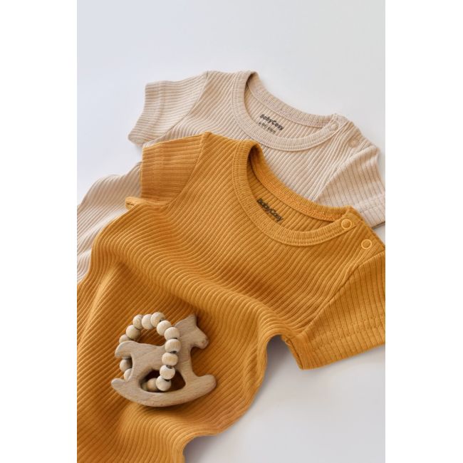 Set de 2 salopetele cu maneca scurta din bumbac organic si modal - Mustar/ Somon (Marime: 6-9 luni) JEMBC-CSYM11404-6