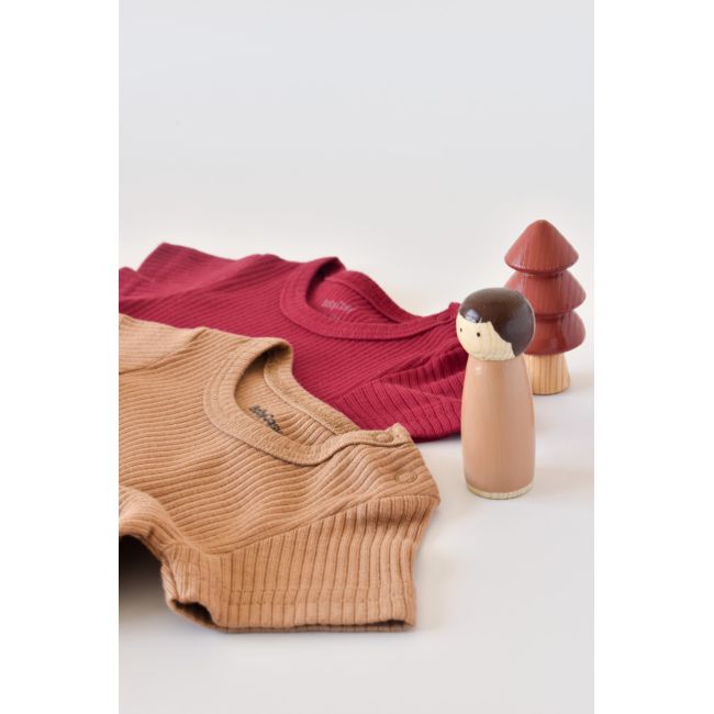 Set de 2 salopetele cu maneca scurta din bumbac organic si modal - Rosu/ Maro (Marime: 0-3 Luni) JEMBC-CSYM11406-0