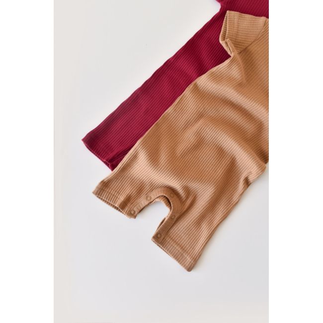 Set de 2 salopetele cu maneca scurta din bumbac organic si modal - Rosu/ Maro (Marime: 12-18 Luni) JEMBC-CSYM1106-12