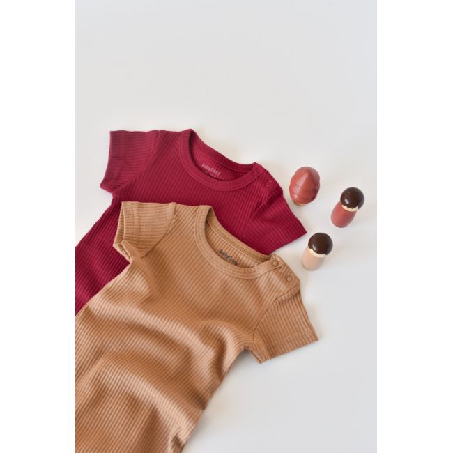 Set de 2 salopetele cu maneca scurta din bumbac organic si modal - Rosu/ Maro (Marime: 18-24 Luni) JEMBC-CSYM11406-18