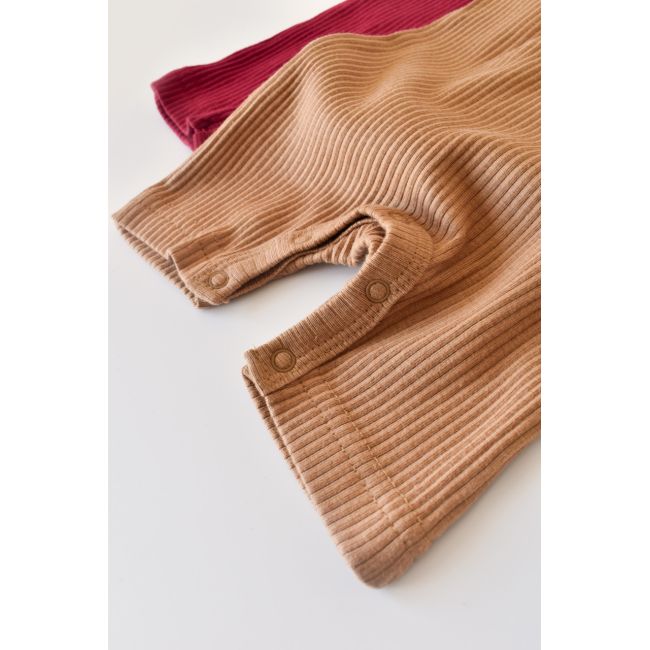 Set de 2 salopetele cu maneca scurta din bumbac organic si modal - Rosu/ Maro (Marime: 3-6 Luni) JEMBC-CSYM11406-3