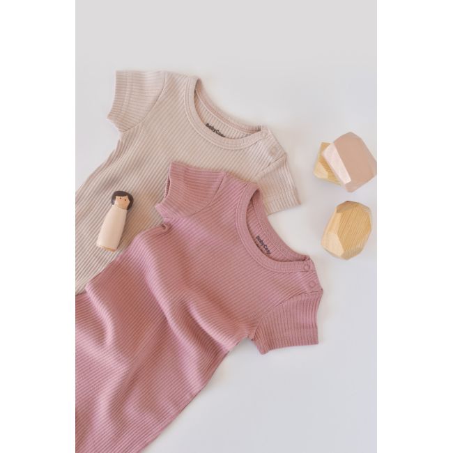 Set de 2 salopetele cu maneca scurta din bumbac organic si modal - Roz/ Blush (Marime: 12-18 Luni) JEMBC-CSYM11407-12