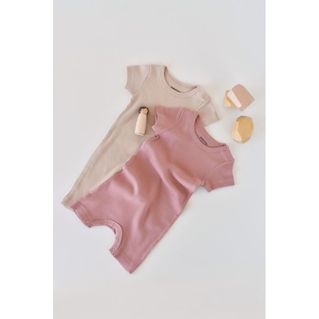 Set de 2 salopetele cu maneca scurta din bumbac organic si modal - Roz/ Blush (Marime: 6-9 luni) JEMBC-CSYM11407-6