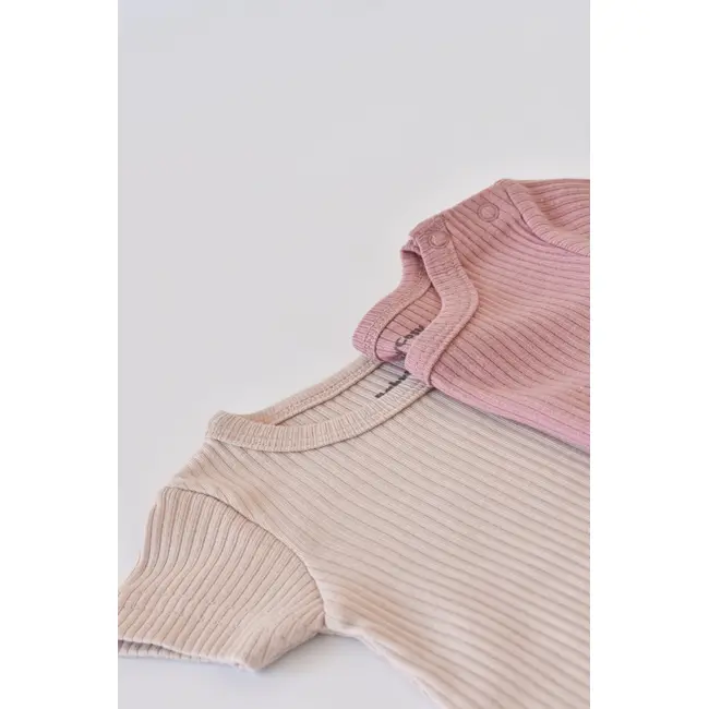 Set de 2 salopetele cu maneca scurta din bumbac organic si modal - Roz/ Blush (Marime: 6-9 luni) JEMBC-CSYM11407-6