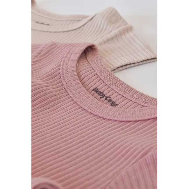 Set de 2 salopetele cu maneca scurta din bumbac organic si modal - Roz/ Blush (Marime: 6-9 luni) JEMBC-CSYM11407-6