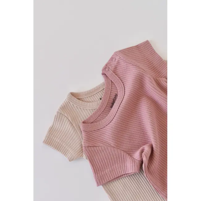 Set de 2 salopetele cu maneca scurta din bumbac organic si modal - Roz/ Blush (Marime: 6-9 luni) JEMBC-CSYM11407-6