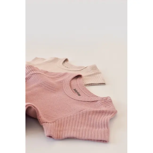 Set de 2 salopetele cu maneca scurta din bumbac organic si modal - Roz/ Blush (Marime: 9-12 luni) JEMBC-CSYM11407-9