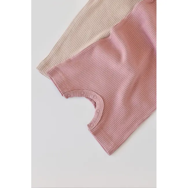 Set de 2 salopetele cu maneca scurta din bumbac organic si modal - Roz/ Blush (Marime: 9-12 luni) JEMBC-CSYM11407-9
