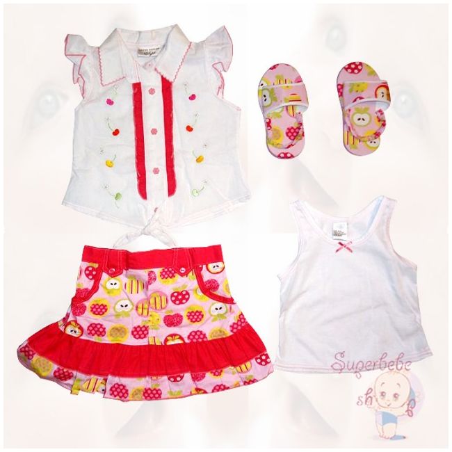 Costumas cu fustita roz cu mere colorate si sandalute - 9457 B