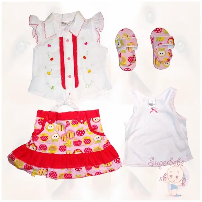 Costumas cu fustita roz cu mere colorate si sandalute - 9457 B