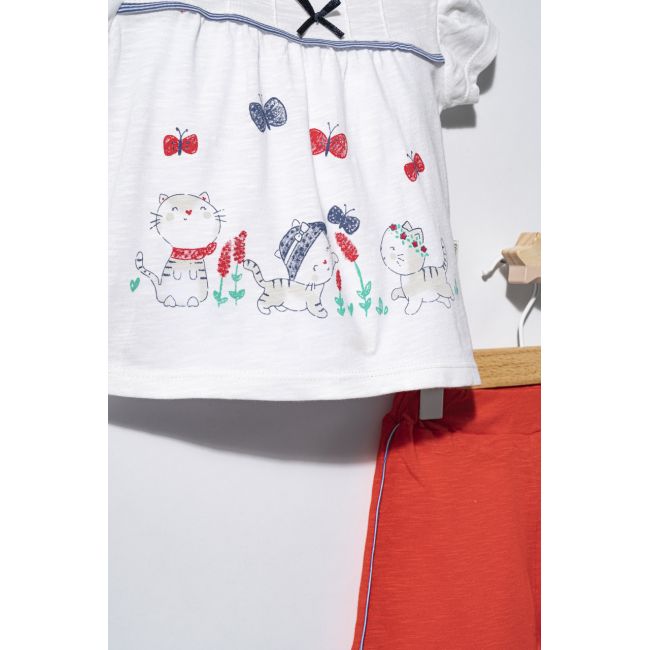 Compleu 2 piese cu pisicute pentru bebelusi, Tongs baby (Culoare: Rosu, Marime: 12-18 Luni) JEMtgs_2553_1