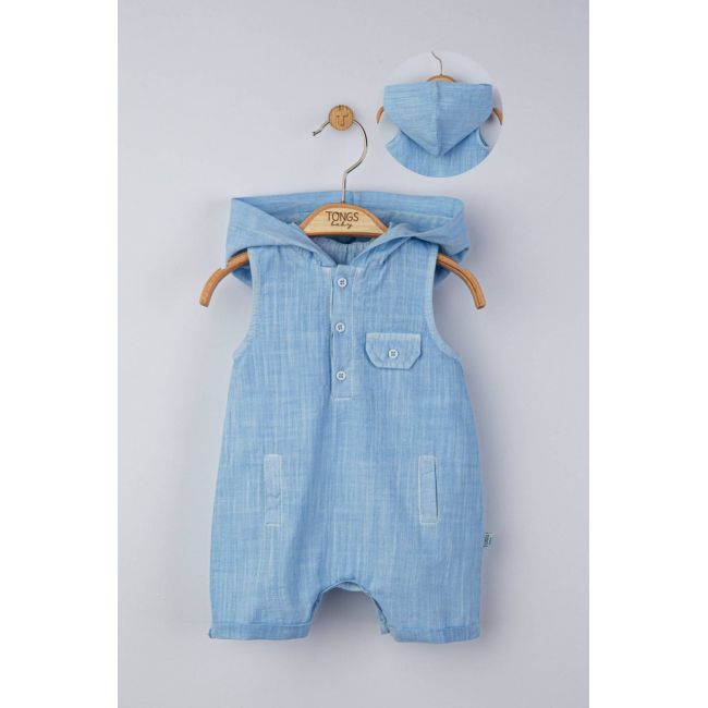 Salopeta de vara cu gluga pentru bebelusi, Tongs baby (Culoare: Somon, Marime: 6-9 luni) JEMtgs_4182_6