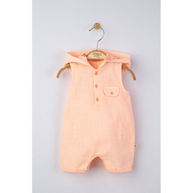 Salopeta de vara cu gluga pentru bebelusi, Tongs baby (Culoare: Somon, Marime: 6-9 luni) JEMtgs_4182_6