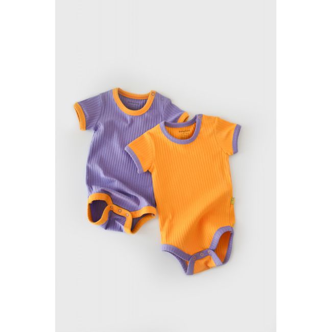 Set 2 body-uri Ribana Bebe Unisex din bumbac organic si 5%elastan - Galben/Mov (Marime: 6-9 luni) JEMBC-CSYR4202-6