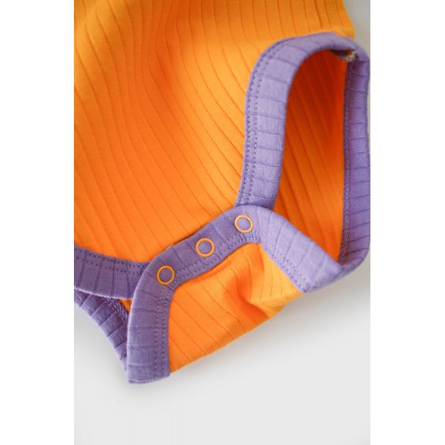 Set 2 body-uri Ribana Bebe Unisex din bumbac organic si 5%elastan - Galben/Mov (Marime: 6-9 luni) JEMBC-CSYR4202-6